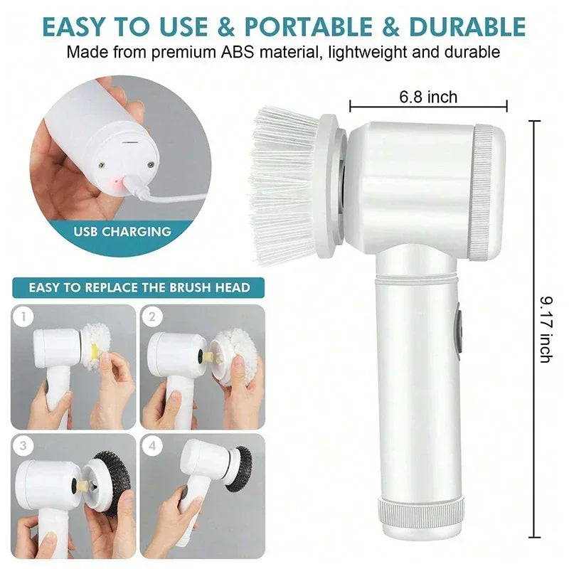 Electric Spin Scrubber – Cordless Bathroom & Kitchen Cleaning Brush with 5 Replaceable Heads