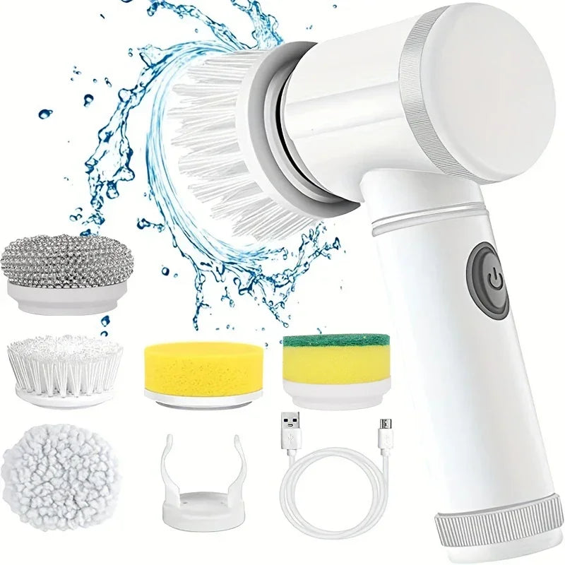 Electric Spin Scrubber – Cordless Bathroom & Kitchen Cleaning Brush with 5 Replaceable Heads